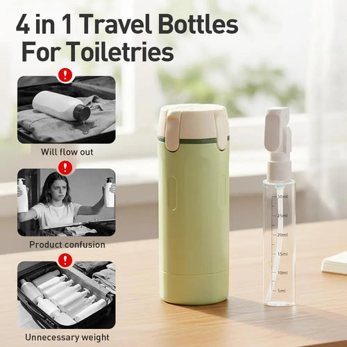 Ultimate 4-In-1 Travel Dispenser: Leak-Proof Cosmetic Shampoo & Lotion Storage for Effortless Journeys