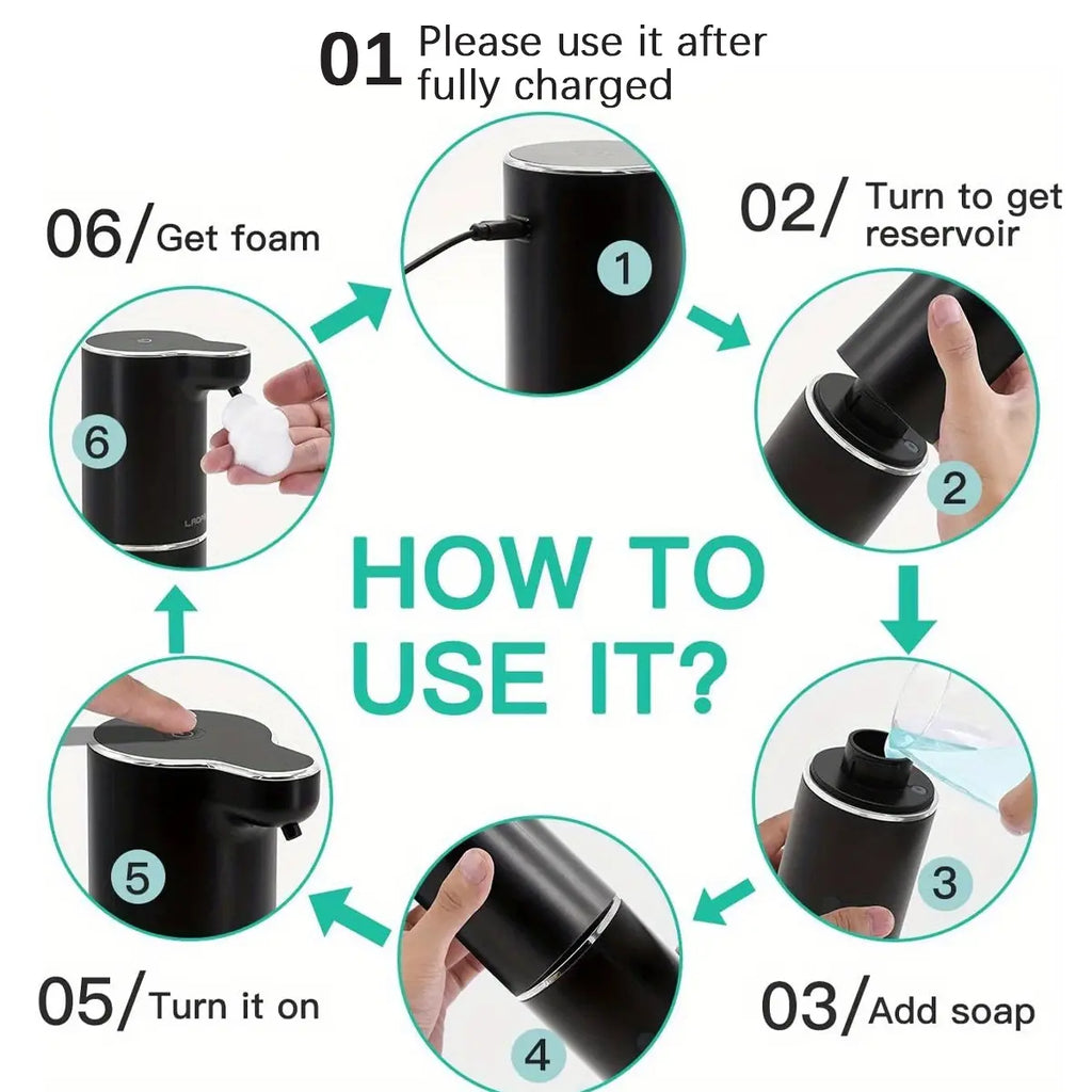 Upgrade Your Hygiene Routine with the 380Ml Touchless Automatic Soap Dispenser - Sleek Wall-Mounted Design, USB Rechargeable, Perfect for Kitchen and Bathroom